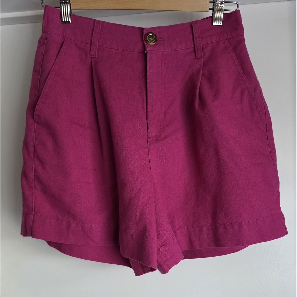 Dictionary Women's Small Fuchsia Pink High Rise Shorts - Pleated Front - Linen